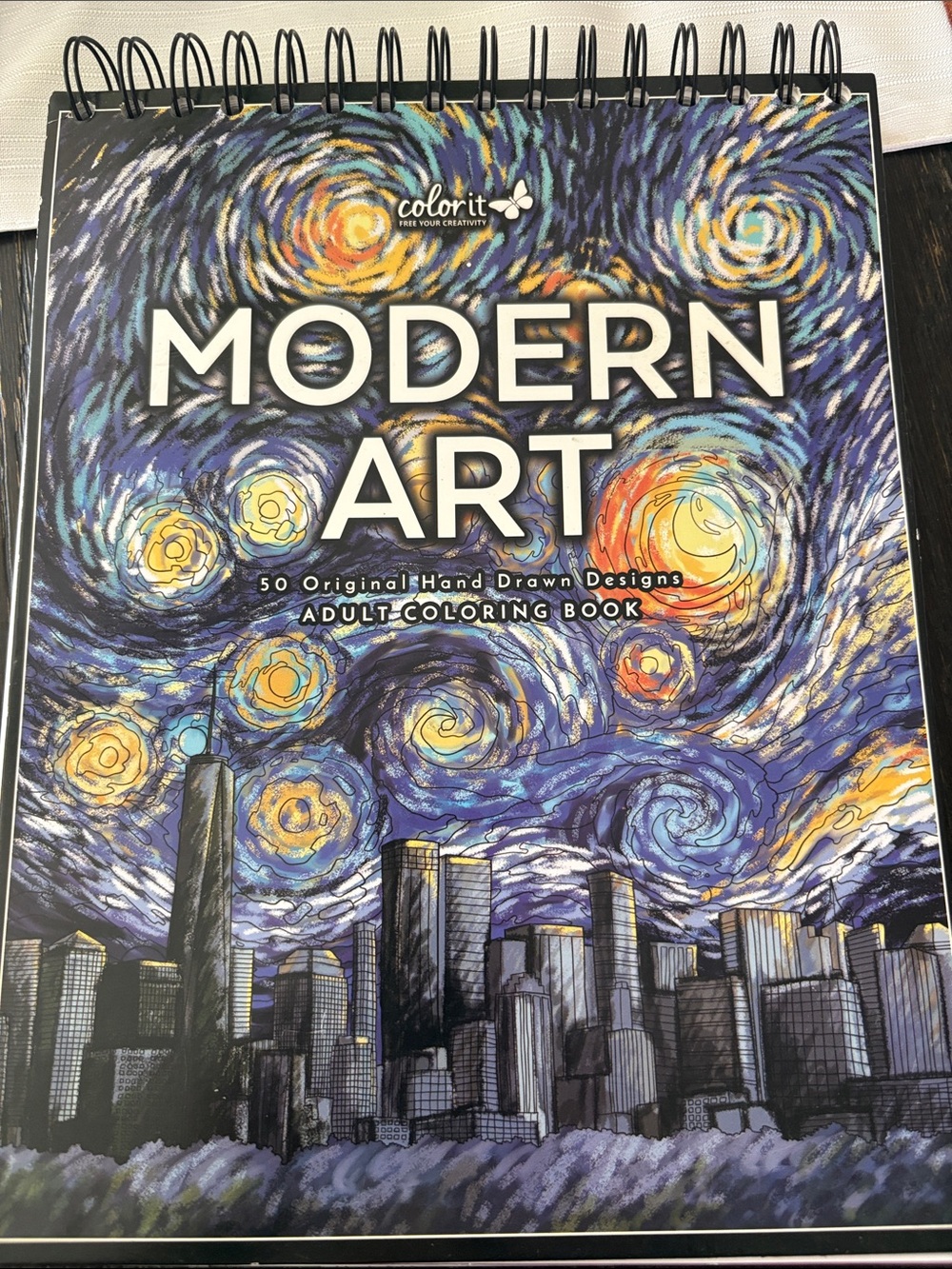 Modern Art Adult Coloring Book - Blue, Yellow & Orange Cover